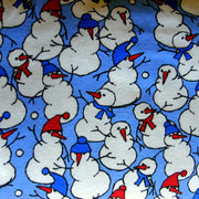 Holiday Snowmen on Blue Cotton Interlock Fabric