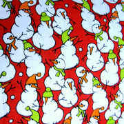 Holiday Snowmen on Red Cotton Interlock Fabric