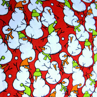 Holiday Snowmen on Red Cotton Interlock Fabric