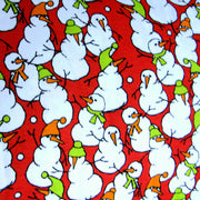Holiday Snowmen on Red Cotton Interlock Fabric - 19" Remnant