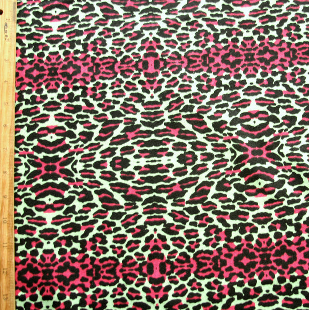 Hot Pink and Black Leopard Print with Hot Pink Stripes Cotton French Terry Fabric