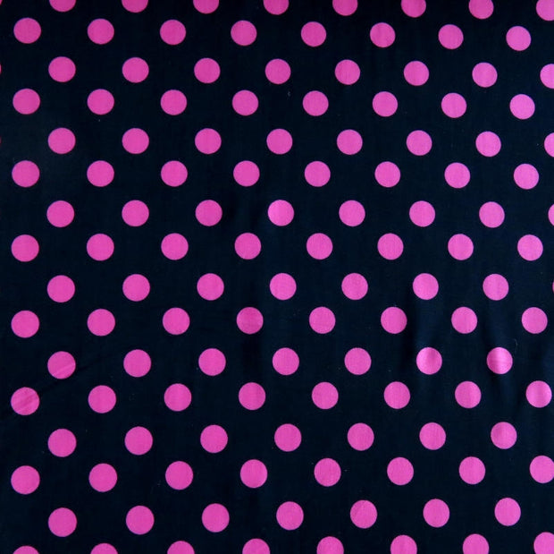 Hot Pink Polka Dots on Black Nylon Spandex Swimsuit Fabric