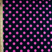 Hot Pink Polka Dots on Black Nylon Spandex Swimsuit Fabric