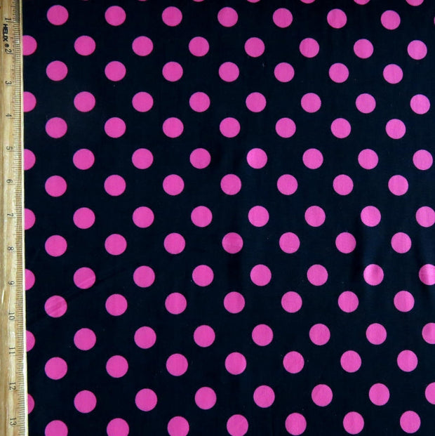 Hot Pink Polka Dots on Black Nylon Spandex Swimsuit Fabric