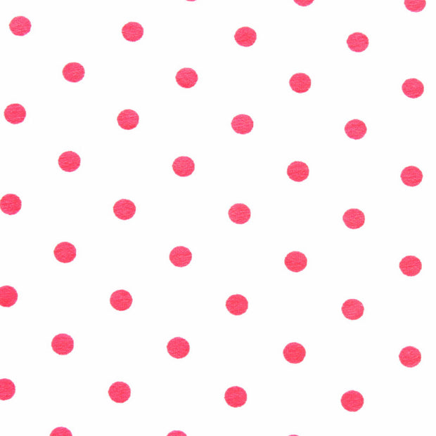 Hot Pink Aspirin Polka Dots on White Cotton Knit Fabric
