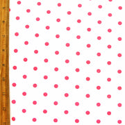 Hot Pink Aspirin Polka Dots on White Cotton Knit Fabric