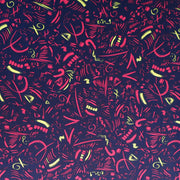 Hot Pink and Yellow Symbols on Navy Nylon Spandex Swimsuit Fabric