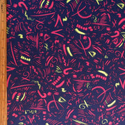 Hot Pink and Yellow Symbols on Navy Nylon Spandex Swimsuit Fabric