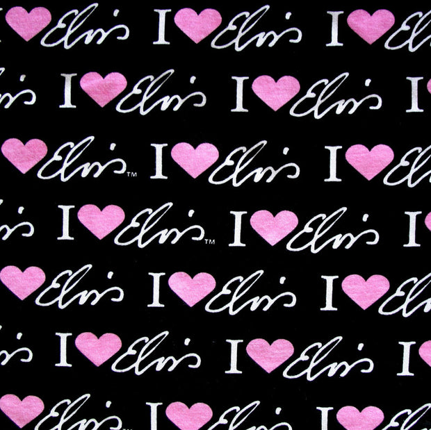 I Heart Elvis on Black Cotton Knit Fabric