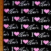 I Heart Elvis on Black Cotton Knit Fabric