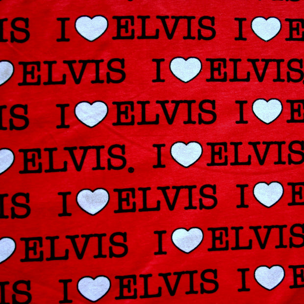 I Heart Elvis on Red Cotton Knit Fabric