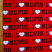 I Heart Elvis on Red Cotton Knit Fabric