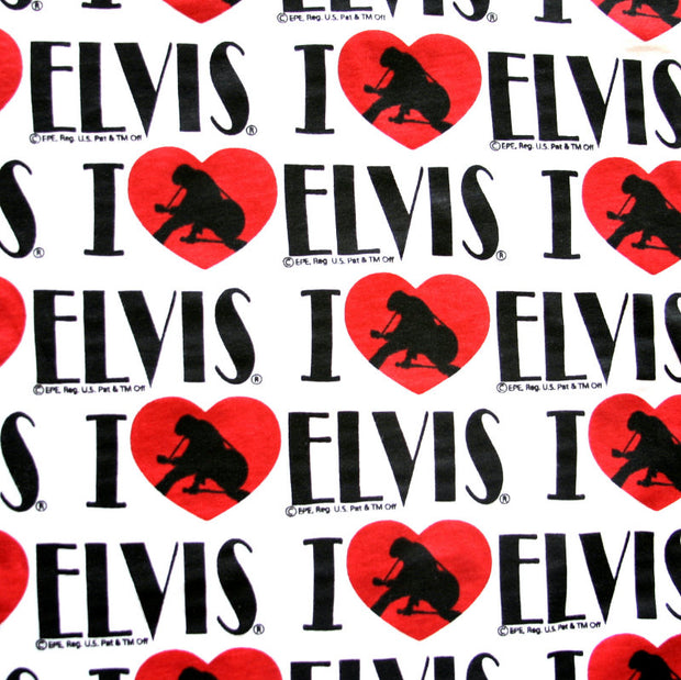 I Heart Elvis on White Cotton Knit Fabric