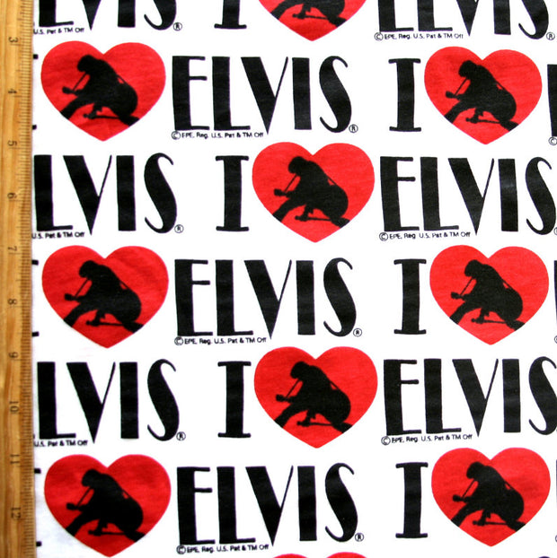 I Heart Elvis on White Cotton Knit Fabric