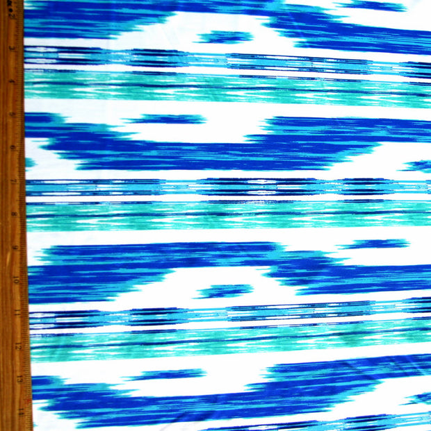 Ikat Multi Stripe on White Nylon Lycra Swimsuit Fabric