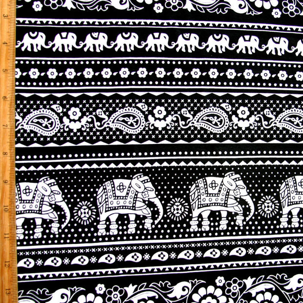 Indian Elephants Cotton Lycra Knit Fabric