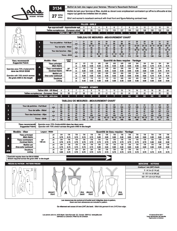 Women's and Girl's Racerback Swimsuit Sewing Pattern by Jalie