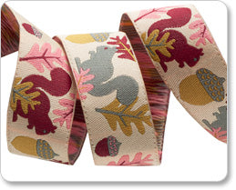 Squirrels on Creme Woven Ribbon by Jessica Jones