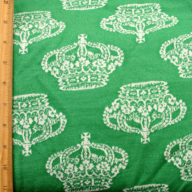 Juicy Crowns on Green Jacquard Knit Fabric