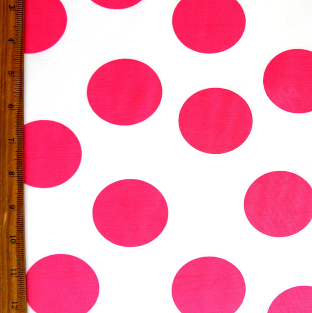 Jumbo Pink Polka Dots on White Nylon Lycra Swimsuit Fabric