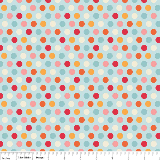 Just Dreamy 2 Dots Blue Cotton Lycra Knit Fabric by Riley Blake