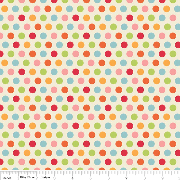 Just Dreamy 2 Dots Cream Cotton Lycra Knit Fabric by Riley Blake