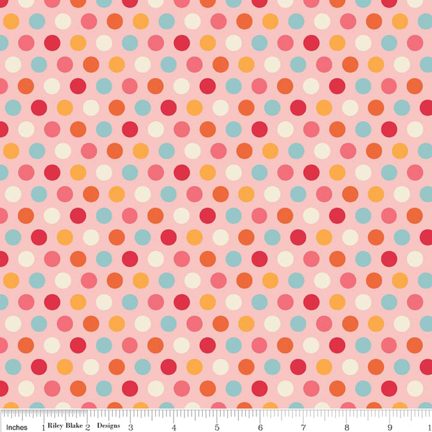 Just Dreamy 2 Dots Pink Cotton Lycra Knit Fabric by Riley Blake