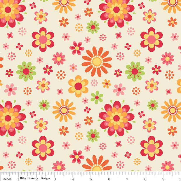 Just Dreamy 2 Floral Cream Cotton Lycra Knit Fabric by Riley Blake - 33" Remnant