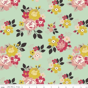 Vintage Daydream Mint Cotton Spandex Knit Fabric by Riley Blake - 31" Remnant