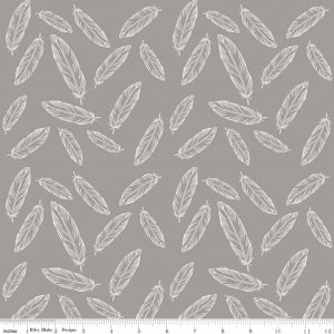 Feathers Grey Cotton Lycra Knit Fabric by Riley Blake