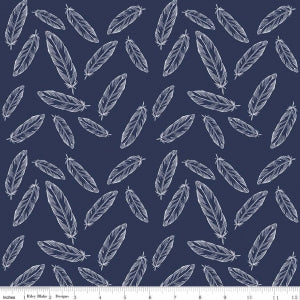 Feathers Navy Cotton Lycra Knit Fabric by Riley Blake