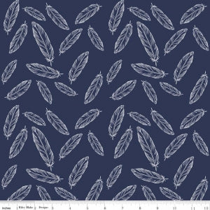 Feathers Navy Cotton Lycra Knit Fabric by Riley Blake