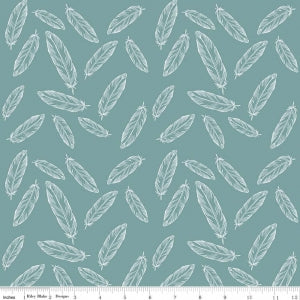 Feathers Teal Cotton Lycra Knit Fabric by Riley Blake