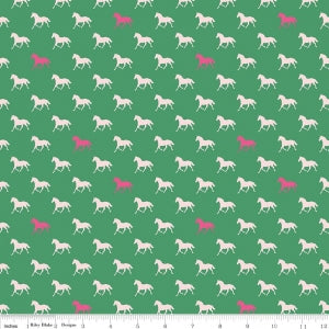 Green Derby Horses Cotton Lycra Knit Fabric by Riley Blake