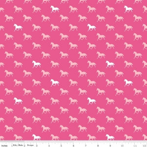 Pink Derby Horses Cotton Lycra Knit Fabric by Riley Blake - 19" Remnant
