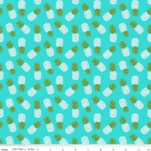 Teal Havana Pineapple Cotton Lycra Knit Fabric by Riley Blake