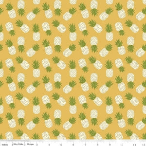 Yellow Havana Pineapple Cotton Lycra Knit Fabric by Riley Blake