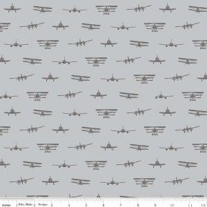 Airplanes Silhouette Gray Cotton Lycra Knit Fabric by Riley Blake