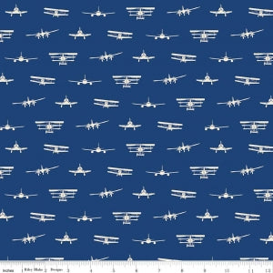 Airplanes Silhouette Navy Cotton Lycra Knit Fabric by Riley Blake