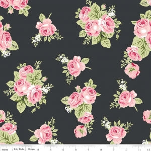 Love Story Floral Charcoal Cotton Lycra Knit Fabric by Riley Blake