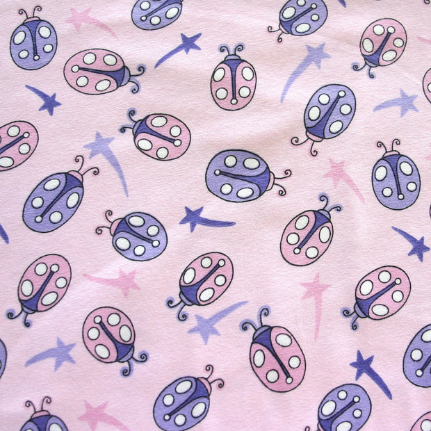 Ladybug Power on Pink Cotton Lycra Knit Fabric