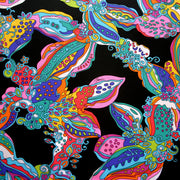 Large Colorful Paisley on Black Nylon Lycra Swimsuit Fabric