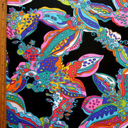 Large Colorful Paisley on Black Nylon Lycra Swimsuit Fabric