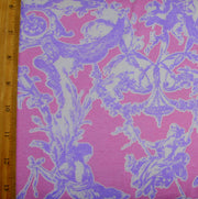 Lavender Toile on Pink Cotton Knit Fabric