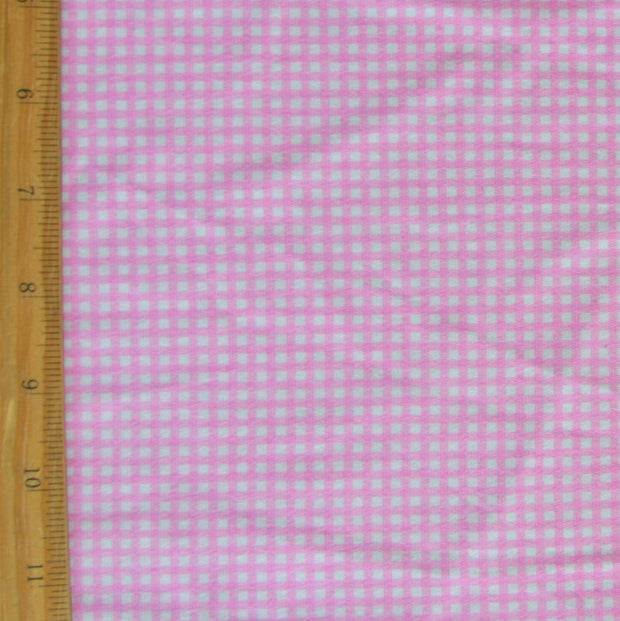 Light Pink and White Gingham Cotton Knit Fabric