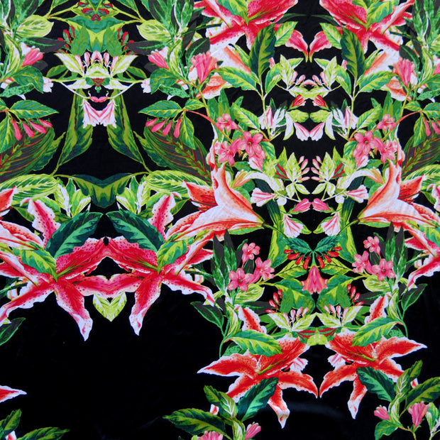 Lily Paradise on Black Nylon Spandex Swimsuit Fabric