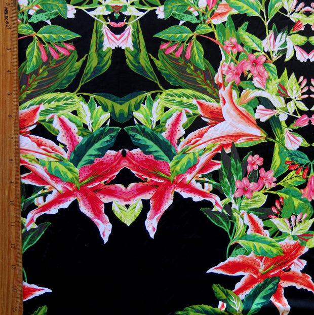Lily Paradise on Black Nylon Spandex Swimsuit Fabric