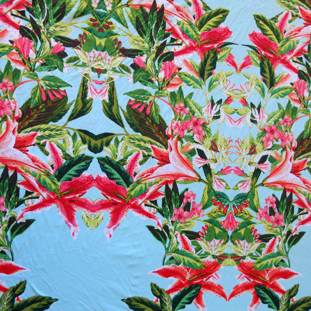 Lily Paradise on Blue Nylon Spandex Swimsuit Fabric