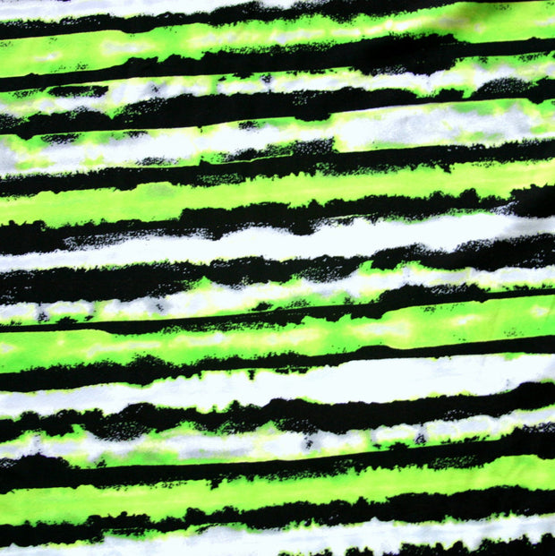 Lime, Black and White Distressed Stripe Nylon Lycra Swimsuit Fabric