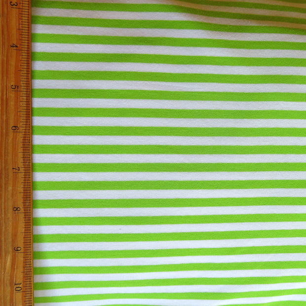 Lime and White 1/4" wide Cotton Lycra Knit Fabric